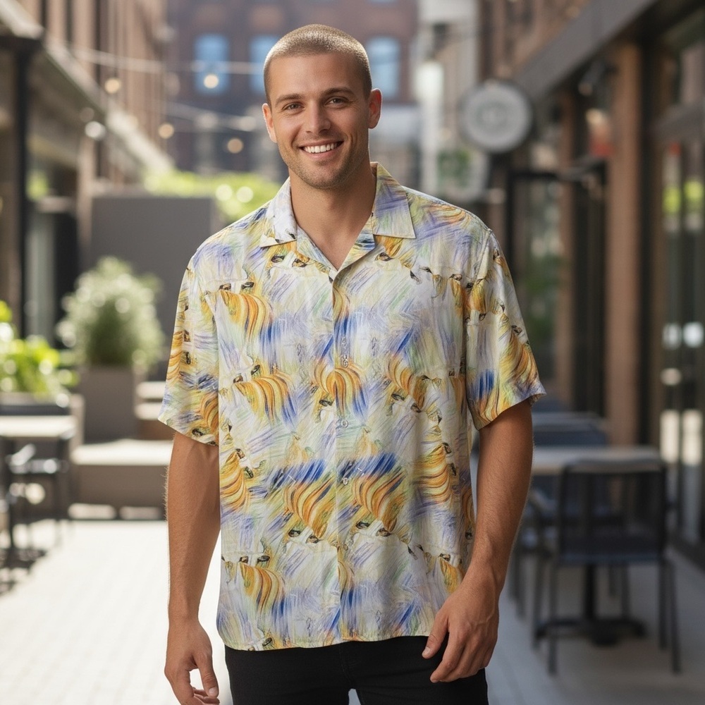 Mens Inserch Men’s 2XL Short Sleeve Button-Down‎ Shirt Abstract Print